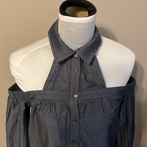 BCBGMAXAZRIA cold shoulder long sleeve button up dress dark blue XS - Picture 2 of 15